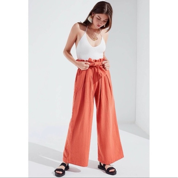 Urban Outfitters Cotton UO Bennie Paperbag Wide-Leg Pant in Orange Large - Picture 2 of 15